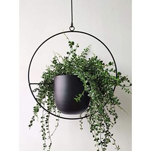RISEON Boho zwarte metalen plantenhanger, metalen wand- en plafondhangende plantenbak, moderne plantenbak, bloempot uit het midden van de eeuw, minimalistische plantenbak voor binnen en buiten,