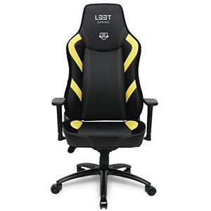 L33T Gaming HQ Bureaustoel, extra brede zitting, ergonomische directiestoel met lendensteun, leren bekleding, verstelbare bureaustoel, E-Sports gamingstoel, zwart