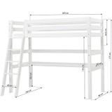 Hoppekids ECO Luxe Hoogslaper 90x200cm met bureau en schuine ladder, Wit - Wit / 90x200cm