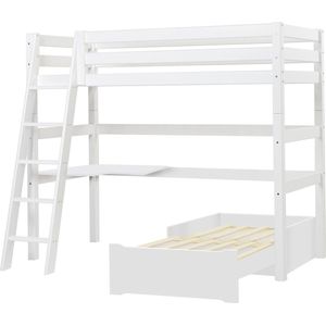 Hoppekids ECO Luxury MEGA-bed 90x200cm met schuine ladder, lounge-module en bureau, wit