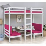Hoppekids Hochbett ECO Dream JUMBO B/T/H 101/208/170 cm, umbaubar zum Etagenbett mit Sitzgruppe, Matratzen (oben u unten) in pink, Kiefer massiv/MDF