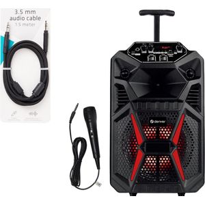 Denver - Karaoke Set Incl. Microfoon & AUX Kabel - Bluetooth Speaker - Voor Kinderen & Volwassenen - Karaokesets - Karaokeset - AUX / USB / MicroSD / FM Radio - Zwart