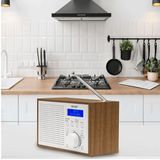 Denver DAB-46 DAB / DAB+ Digital & FM Portable Radio with Dual Alarm Clock – Mains & Battery, Snooze & Sleep, Real Wood Effect Finish