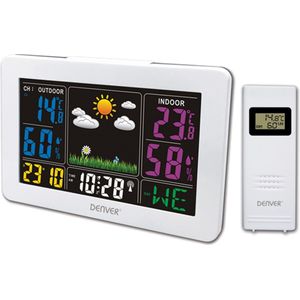Denver Weerstation binnen en buiten - Draadloos weerstation met Buitensensor - Radiogestuurde Tijd - WS540 - Wit