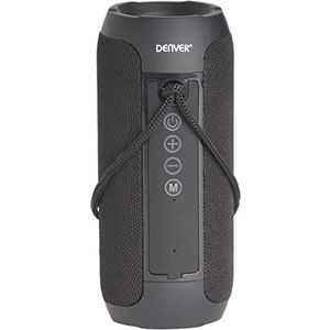 Denver BTS-110 Black draagbare luidspreker, FM-radio-tuner, Bluetooth, USB-aansluiting, AUX-ingang en SD-kaartsleuf, oplaadbare batterij met 1200 mAh, volume: 10 W, zwart