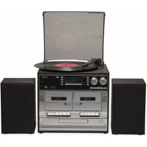 Denver Retro Platenspeler met Speakers - DAB Radio CD Speler - Dubbele Cassette - FM Radio - Hout - MRD166