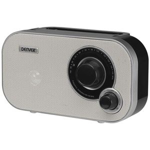 Denver TR-51WHITE radio met analoge FM-tuning. Kan met stroom of batterijen worden gebruikt.