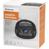 Draagbare cd-speler en DAB+/FM. Denver TDB-10 wekker, conferenties: Bluetooth, USB, AUX, volume: 2 x 1,8 W, werkt met batterijen of stroom.