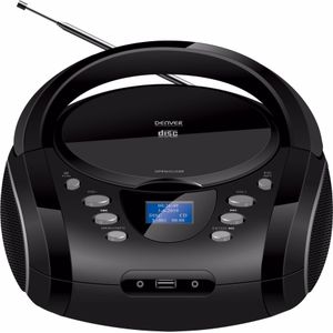 Draagbare cd-speler en DAB+/FM. Denver TDB-10 wekker, conferenties: Bluetooth, USB, AUX, volume: 2 x 1,8 W, werkt met batterijen of stroom.