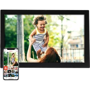 Denver PFF1037 Digitale fotolijst met glazen display, 10,1 inch wifi, 16 GB, met FRAMEO-app, IPS-touchscreen, automatische rotatie, Micro SD-sleuf, zwart