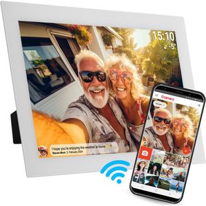 15 Inch Digitale Fotolijst, Opslag van 80.000 Foto's, HD-aanraakscherm, Automatisch Roteren WiFi Slimme Elektronische Fotolijst voor Vphoto-app (EU- stekker 100 tot 240V