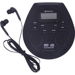 Denver DMP-395 Draagbare cd-speler met luidsprekers/Walkman Discman/CD, MP3 en audioboek/schokbestendig 40 seconden/afspeelherstel/draagbare mini-cd-speler met basversterking /