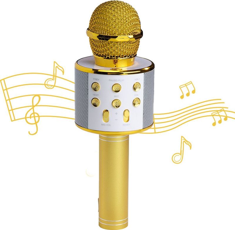Denver Karaoke Microfoon Bluetooth - Draadloos - Karaoke Set - Ingebouwde Speaker - AUX - MicroSD - KMS20 - Goud