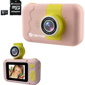 Denver Kindercamera Full HD - Incl. 32GB SD Kaart - Flip Lens voor Selfies - 40MP - Digitale Camera Kinderen - Foto en Video - Spelletjes - KCA1350 - Roze
