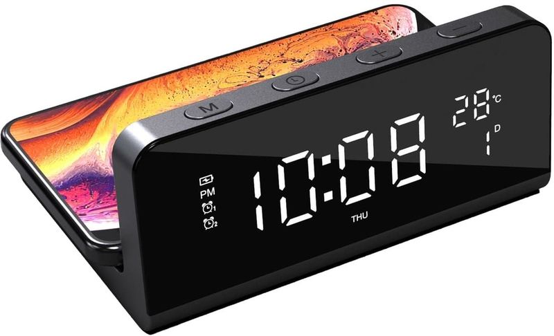 Denver Digitale Wekker met Draadloze Oplader - Alarm - Dimmer - ECQ103 - Zwart