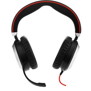 Jabra Evolve 80 MS On Ear headset Telefoon Kabel Stereo Zwart Ruisonderdrukking (microfoon) Indicator voor batterijstatus, Microfoon uitschakelbaar (mute)
