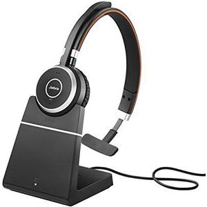 Jabra Evolve 65 Wireless Mono On-Ear Headset – Unified Communications Optimised Headphones with Long-Lasting Battery and Charging Stand – USB Bluetooth Adapter – black