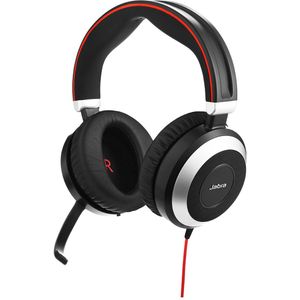 Jabra Evolve 80 Over Ear headset Computer Kabel Stereo Zwart Noise Cancelling, Ruisonderdrukking (microfoon) Headset, Volumeregeling