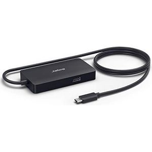 Jabra PanaCast USB-Hub für den Anschluss über USB-C. Mehrere Kabelausgänge ermöglichen den Anschluss all Ihrer Geräte über einen einzigen USB-C-Anschluss