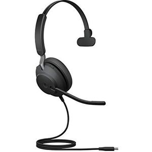 Jabra Evolve2 40 PC headset mono in-ear Microsoft Teams-gecertificeerde ruisonderdrukking met 3-microfoon gesprekstechnologie, USB-C kabel, zwart