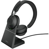 Jabra Evolve2 65 MS Stereo + Stand Bluetooth Headset op oor draadloos USB noise isolating zwart