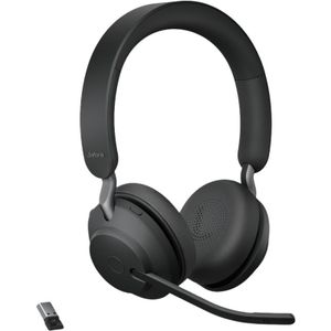 Jabra Evolve2 65 MS On Ear headset Telefoon Bluetooth Stereo Zwart Volumeregeling, Indicator voor batterijstatus, Microfoon uitschakelbaar (mute)