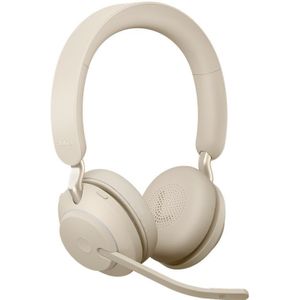 Jabra Evolve2 65 Draadloze Headset – Microsoft Teams-gecertificeerde Stereokoptelefoon met Noise Cancelling en Lange Batterijduur – USB-C Bluetooth Adapter – Beige