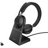 Jabra Evolve2 65 Wireless PC Headset with Charging Stand – Noise Cancelling Microsoft Teams Certified Stereo Headphones With Long-Lasting Battery – USB-C Bluetooth Adapter – Black