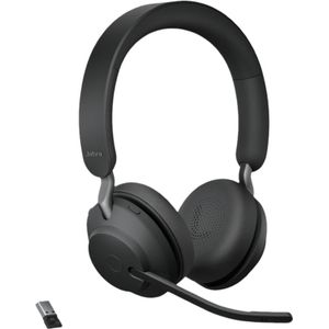 Jabra Evolve2 65 Draadloze Headset – UC-gecertificeerde Stereokoptelefoon met Noise Cancelling en Lange Batterijduur – USB-A Bluetooth Adapter – Zwart