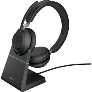 Jabra Evolve2 65 Draadloze Headset met Oplaadstation – UC-gecertificeerde Stereokoptelefoon met Noise Cancelling en Lange Batterijduur – USB-A Bluetooth Adapter – Zwart