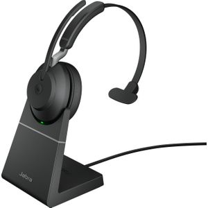 Jabra Evolve2 65 Draadloze Headset met Oplaadstation – Microsoft Teams-gecertificeerde Monokoptelefoon met Noise Cancelling en Lange Batterijduur – USB-A Bluetooth Adapter – Zwart