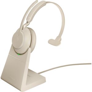 Jabra Headset Evolve2 65 Mono UC Beige, USB-C, Oplaadstation (Draadloze, USB-C), Kantoorheadset, Beige