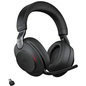 Jabra Evolve2 85 Draadloze Headset met Oplaadstation – UC-gecertificeerde Stereokoptelefoon met Noise Cancelling en Lange Batterijduur – USB-C Bluetooth Adapter – Zwart