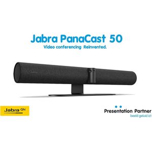 Jabra PanaCast 50 Panoramische 4K videobar - Conferentiecamera voor kleine en middelgrote ruimten met 180 graden gezichtsveld en 8 microfoons - EU-voedingsadapter - Zwart