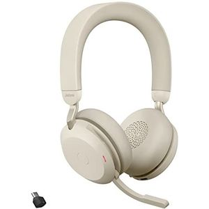 Jabra Evolve2 75 draadloze PC headset met 8-microfoontechnologie - dual-foam stereo headphone met instelbare ruisonderdrukking, USB-C Bluetooth-adapter en UC-compatibiliteit - beige