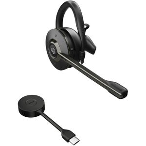 Jabra Engage 55 convertible draadloze headset met oorhaak, hoofdband, nekband, Link 400 USB-C DECT adapter, noise cancelling microfoon - MS Teams gecertificeerd, werkt met andere platformen - zwart