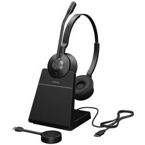 Jabra Engage 55 draadloze stereo headset met DECT adapter - noise cancelling microfoon, groot bereik en oplaadstandaard - gecertificeerd voor Google Meet en Zoom, werkt met andere platformen - zwart