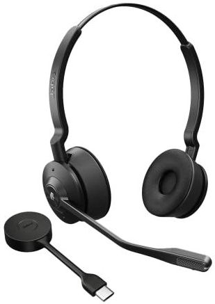 Jabra Engage 55 Schnurloses Stereo-Headset mit Link 400 USB-C DECT-Adapter - Mikrofon mit Geräuschunterdrückung, umfangreiche Reichweite, Gehörschutz - Für MS Teams Zertifiziert - Schwarz