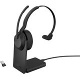 Jabra Evolve2 55 draadloze mono headset met oplaadstandaard Jabra Air Comfort technologie noise cancelling microfoons en ANC werkt met UC-platforms zoals Zoom en Google Meet Zwart