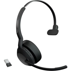 Jabra Evolve2 55 draadloze mono headset met Jabra Air Comfort technologie, noise cancelling microfoons en ANC - MS Teams-gecertificeerd, werkt met alle andere platforms - zwart