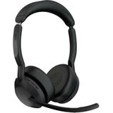 Jabra Evolve2 55 draadloze stereo headset met oplaadstandaard, Jabra Air Comfort technologie, noise cancelling microfoons en ANC - werkt met UC-platforms zoals Zoom en Google Meet - zwart