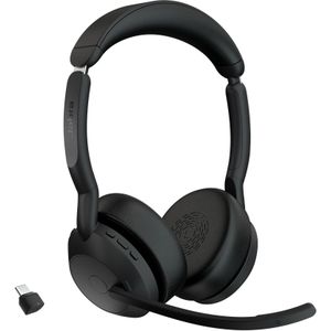 Jabra Evolve2 55 draadloze stereo hoofdtelefoon Air Comfort-technologie, ruisonderdrukkende microfoon en ANC, werkt met UC-platforms zoals Zoom en Google Meet, zwart