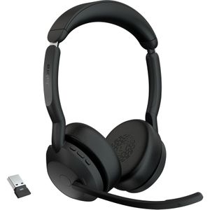 Jabra Evolve2 55 draadloze stereo headset met Jabra Air Comfort technologie, noise cancelling microfoons en ANC - werkt met UC-platforms zoals Zoom en Google Meet - zwart
