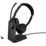 Jabra Evolve2 55 draadloze stereo headset met oplaadstandaard, Jabra Air Comfort technologie, noise cancelling microfoons en ANC - MS Teams-gecertificeerd, werkt met andere platforms - zwart