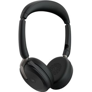 Jabra Evolve2 65 Flex Stereo Headset met Bluetooth, draadloze oplaadstandaard, Jabra ClearVoice ruisonderdrukkingstechnologie en hybride ANC, gecertificeerd voor MS Teams, zwart