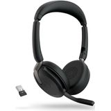 Jabra Evolve2 65 Flex stereo hoofdtelefoon met bluetooth, draadloze oplader, Jabra ClearVoice en ANC hybride technologie, compatibel met alle grote UC-platforms, zwart