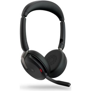 Jabra Evolve2 65 Flex Link380a MS + Ladepad On Ear headset Computer Bluetooth Stereo Zwart Noise Cancelling Headset, Microfoon uitschakelbaar (mute),