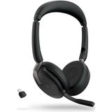 Jabra Evolve2 65 Flex - stereo headset met Bluetooth, draadloos oplaadstation, noise cancelling Jabra ClearVoice-technologie en hybride ANC - Gecertificeerd voor MS Teams - zwart