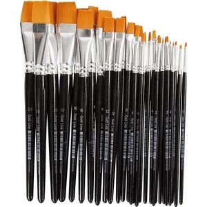 Gold Line Penselen, Plat, 0+2+4+8+12+16+20, B: 2-24 mm, 30 Stuk