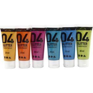 Kinder Acrylverf Glitter Kleur, 6x20ml